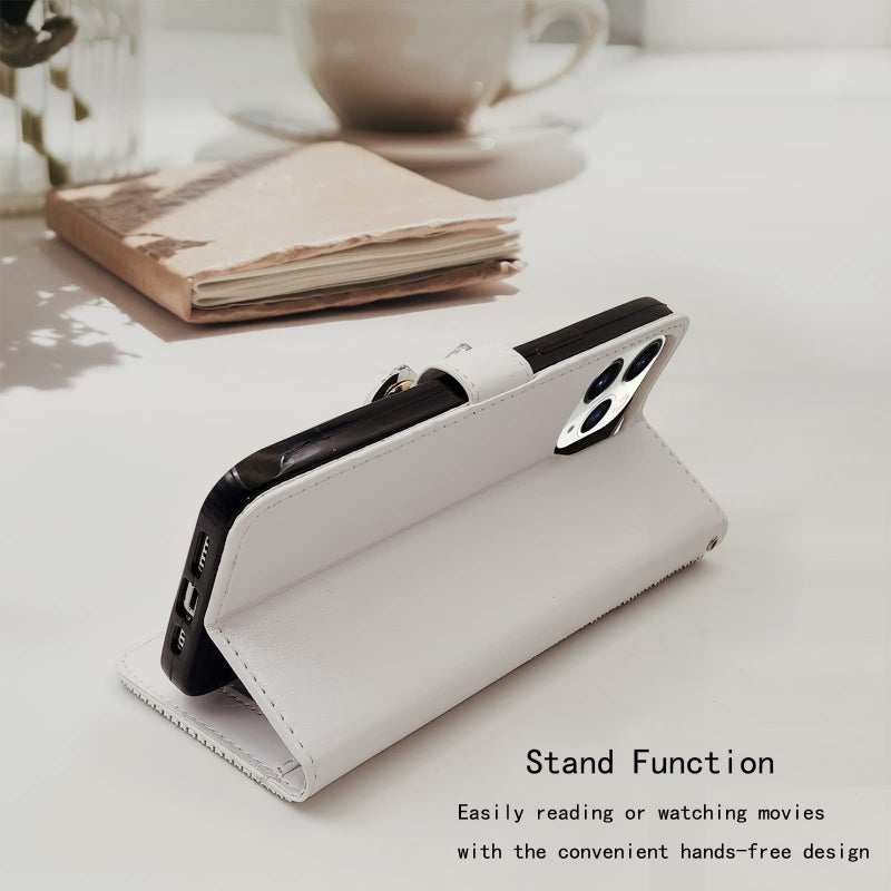 Omio for iPhone 11 Pro Max Wallet Case Luxury Glitter Bling Diamond Card Holder Women Case with Stand Sparkle Crystal Bowknot Shockproof Non-Slip Fashion Flip Cover for iPhone 11 Pro Max Case White - Image 3